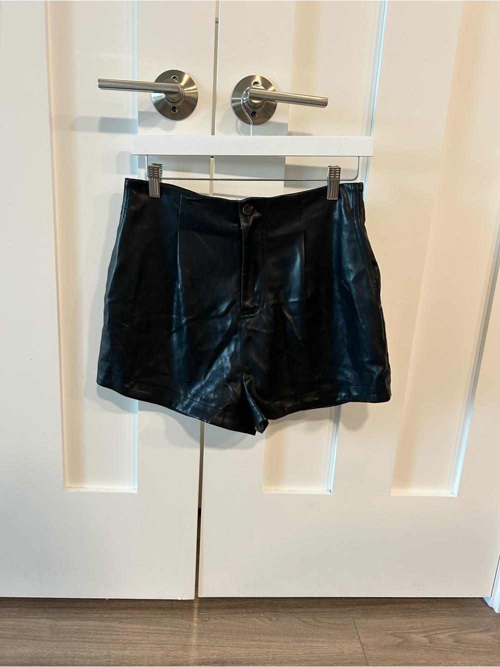 Avec Les Filles Black Faux Leather High-Waist Shorts